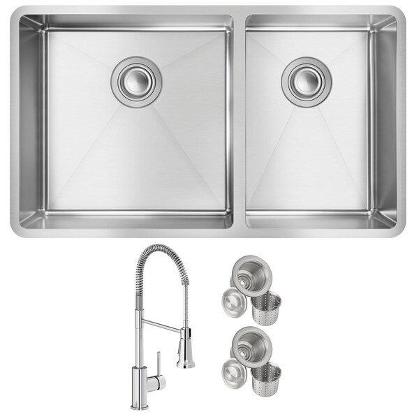 Elkay 18 Gauge SS 31-1/2" x 18-1/2" x 9" 60/40 Double Bowl Undermount Sink and Faucet Kit with Drain ECTRU32179RTFCC - main